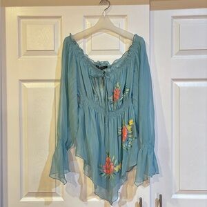 Betsey Johnson Vintage Blue Floral Blouse